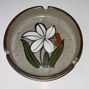 Vtg 70s MCM mid century Otagiri ceramic ashtray flower glazed speckle stoneware